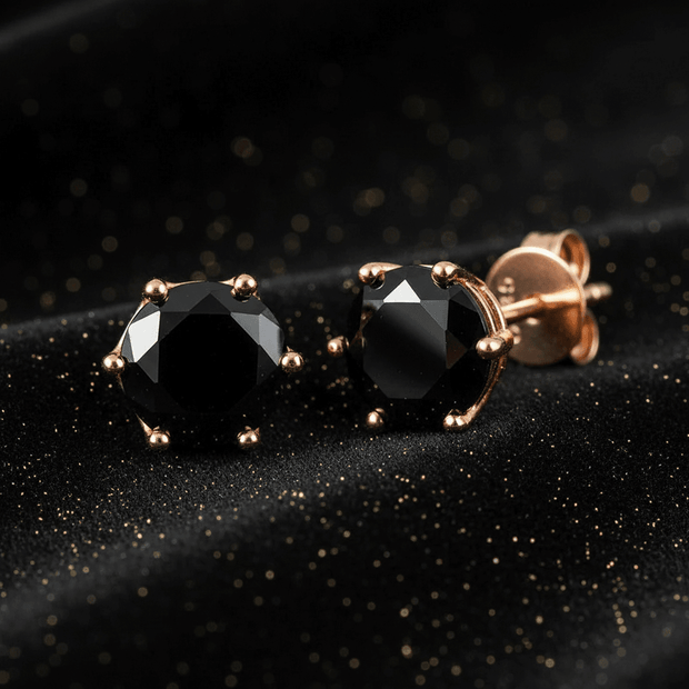 1.0ct Rose Gold 925 Black Moissanite Diamond 6.5mm Round Ear Studs - DP Online