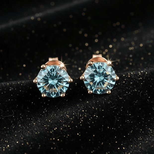 1.0ct Rose Gold 925 Blue Tango Moissanite Diamond 6.5mm Round Ear Studs - DP Online