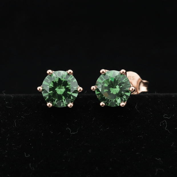 1.0ct Rose Gold 925 Green Moissanite Diamond 6.5mm Round Ear Studs - DP Online