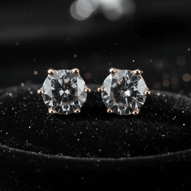 1.0ct Rose Gold 925 Grey Moissanite Diamond 6.5mm Round Ear Studs - DP Online