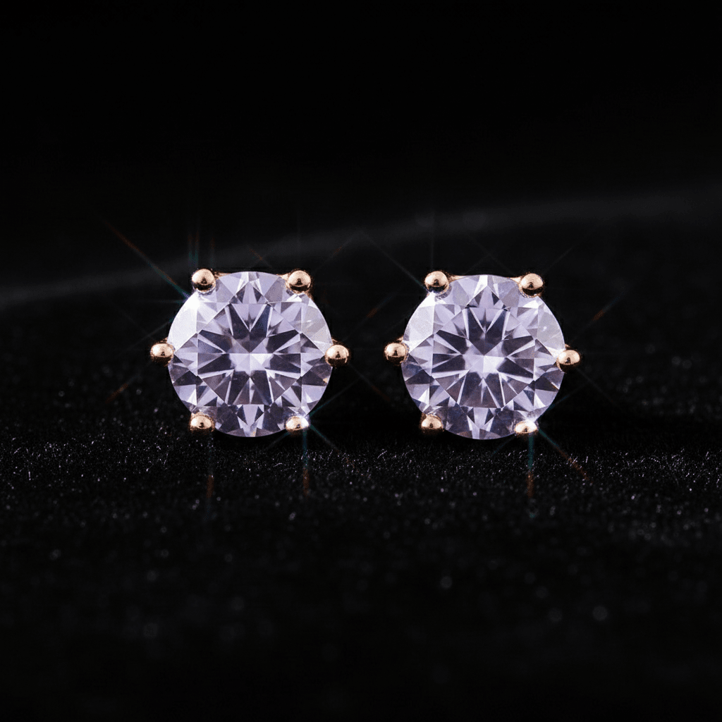 1.0ct Rose Gold 925 Lavender Moissanite Diamond 6.5mm Round Ear Studs - DP Online
