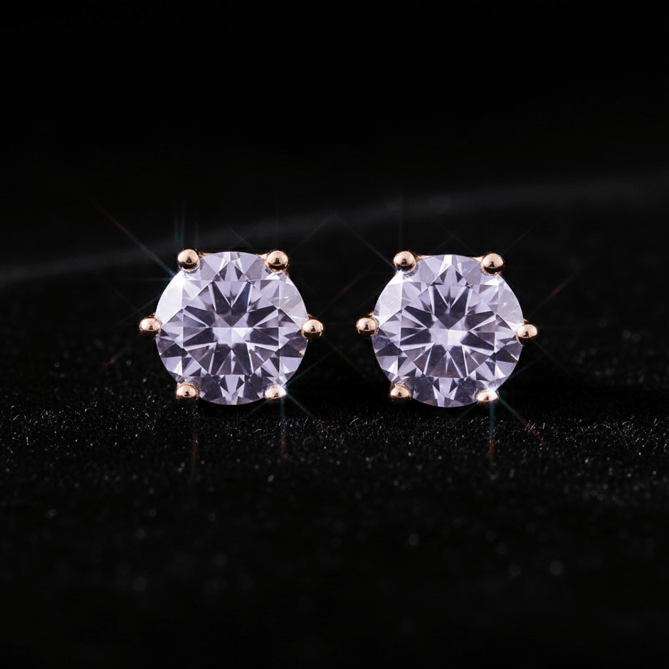 1.0ct Rose Gold 925 Lavender Moissanite Diamond 6.5mm Round Ear Studs - DP Online