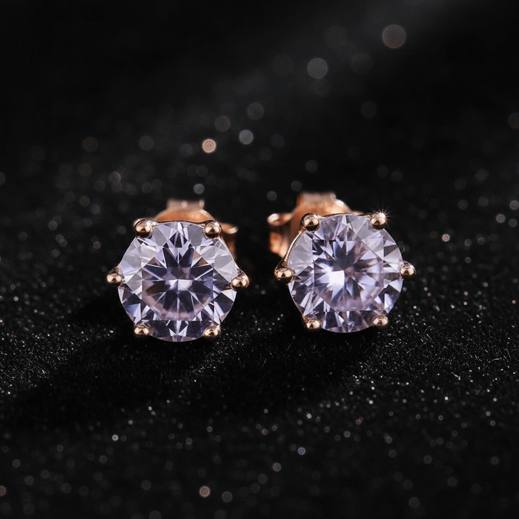 1.0ct Rose Gold 925 Lavender Moissanite Diamond 6.5mm Round Ear Studs - DP Online