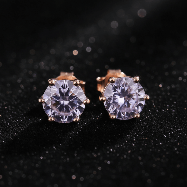 1.0ct Rose Gold 925 Lavender Moissanite Diamond 6.5mm Round Ear Studs - DP Online