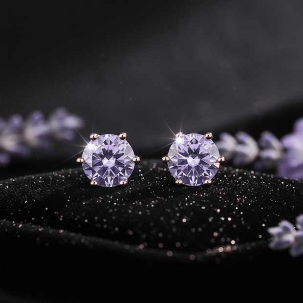 1.0ct Rose Gold 925 Lavender Moissanite Diamond 6.5mm Round Ear Studs - DP Online