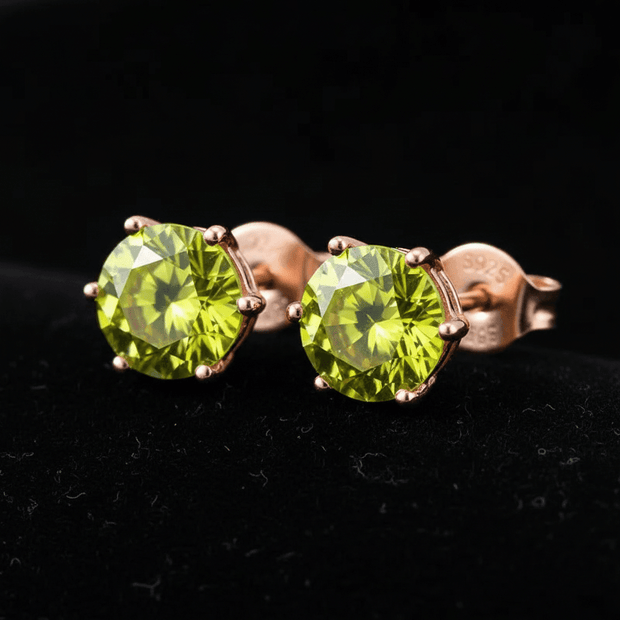 1.0ct Rose Gold 925 Lime Yellow Moissanite Diamond 6.5mm Round Ear Studs - DP Online