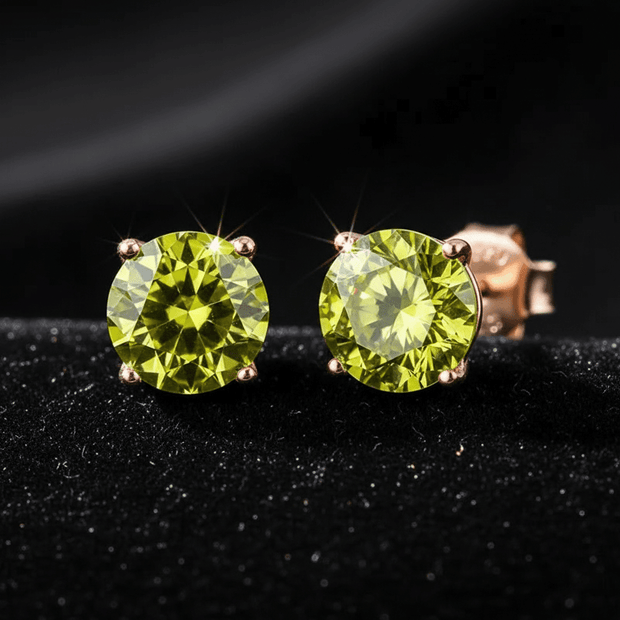 1.0ct Rose Gold 925 Lime Yellow Moissanite Diamond 6.5mm Round Ear Studs - DP Online
