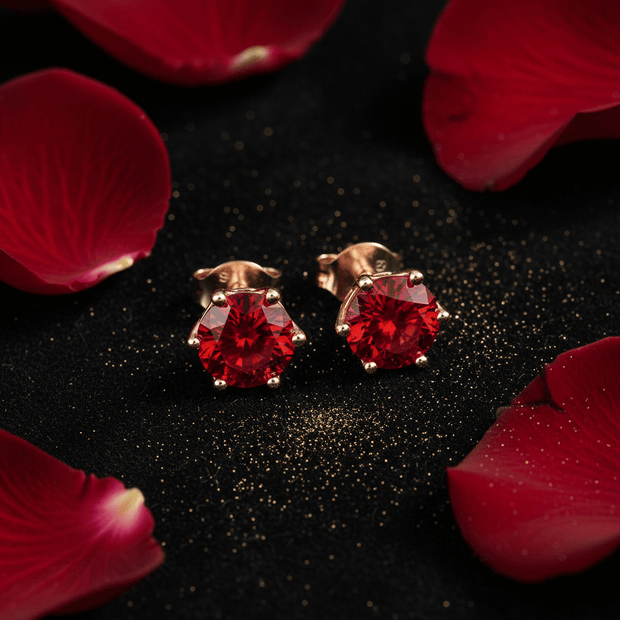 1.0ct Rose Gold 925 Pomegranate Red Moissanite Diamond 6.5mm Round Ear Studs - DP Online