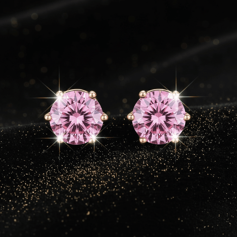 1.0ct Rose Gold 925 Purplish Pink Moissanite Diamond 6.5mm Round Ear Studs - DP Online