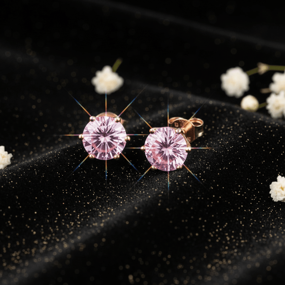 1.0ct Rose Gold 925 Purplish Pink Moissanite Diamond 6.5mm Round Ear Studs - DP Online