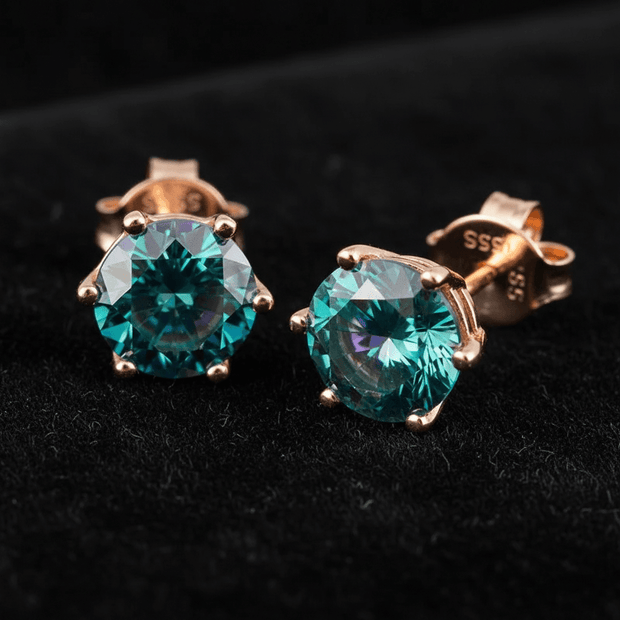 1.0ct Rose Gold 925 Rainbow Moissanite Diamond 6.5mm Round Ear Studs - DP Online