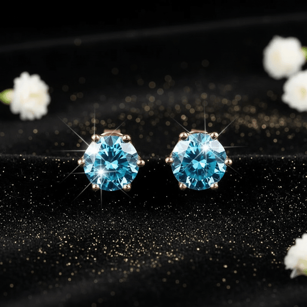1.0ct Rose Gold 925 Royal Blue Moissanite Earrings