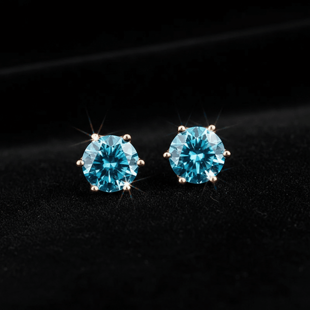 1.0ct Rose Gold 925 Royal Blue Moissanite Earrings