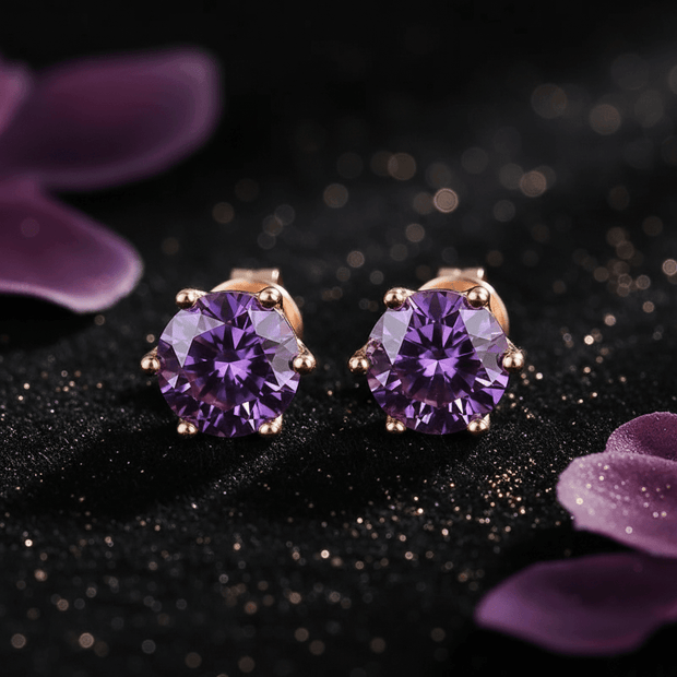 1.0ct Rose Gold 925 Violet Moissanite Diamond 6.5mm Round Ear Studs - DP Online