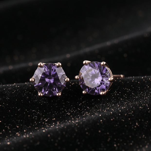 1.0ct Rose Gold 925 Violet Moissanite Diamond 6.5mm Round Ear Studs - DP Online