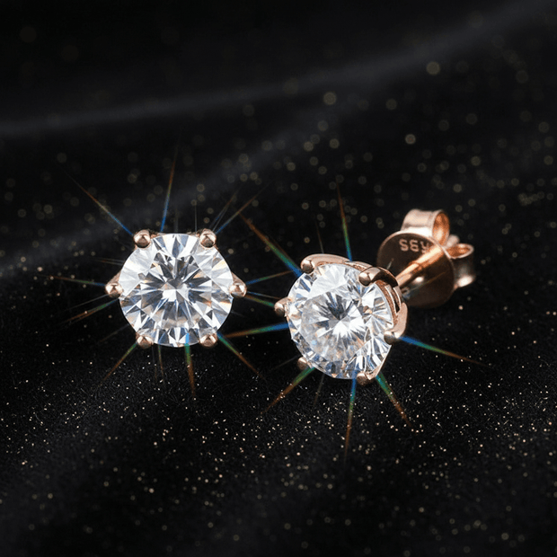 1.0ct Rose Gold 925 White Moissanite Diamond 6.5mm Round Ear Studs - DP Online