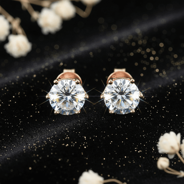 1.0ct Rose Gold 925 White Moissanite Diamond 6.5mm Round Ear Studs - DP Online