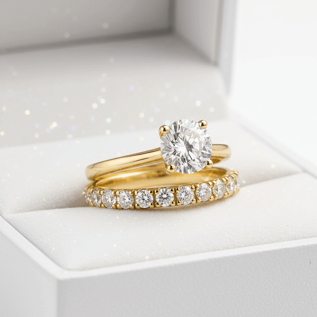 14ct Gold Titanium Steel 2ct Moissanite Diamond Ring Set - DP Online