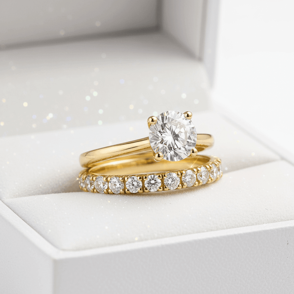 14ct Gold Titanium Steel 2ct Moissanite Diamond Ring Set - DP Online