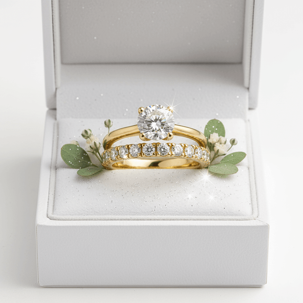 14ct Gold Titanium Steel 2ct Moissanite Diamond Ring Set - DP Online