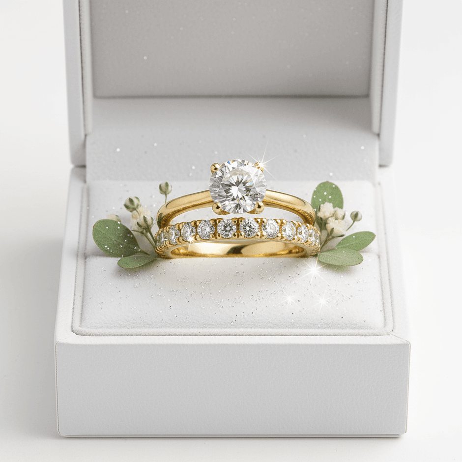 14ct Gold Titanium Steel 2ct Moissanite Diamond Ring Set - DP Online