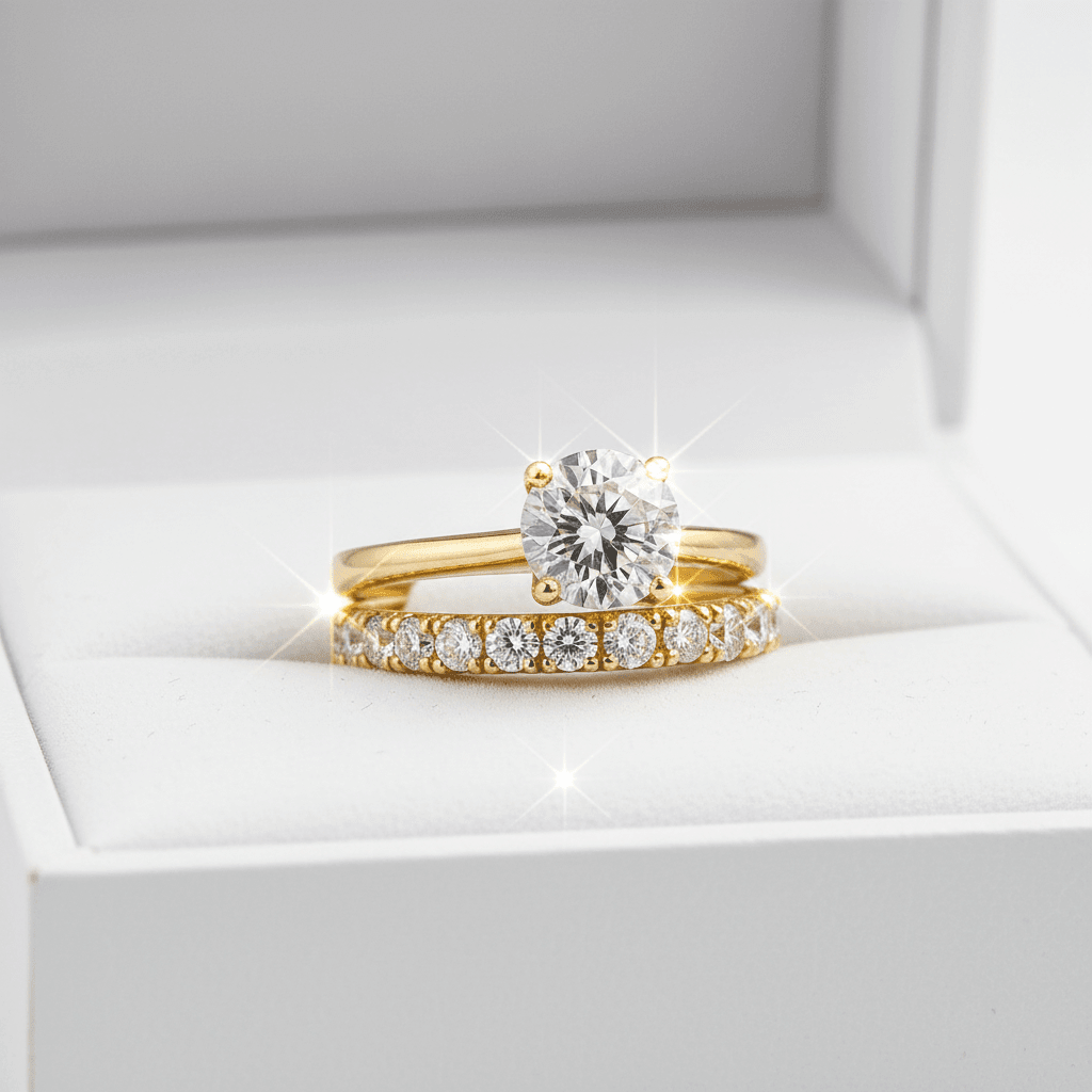 14ct Gold Titanium Steel 2ct Moissanite Diamond Ring Set - DP Online