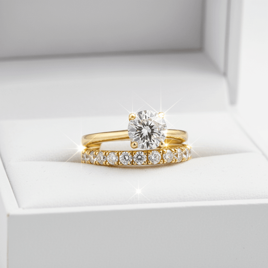 14ct Gold Titanium Steel 2ct Moissanite Diamond Ring Set - DP Online