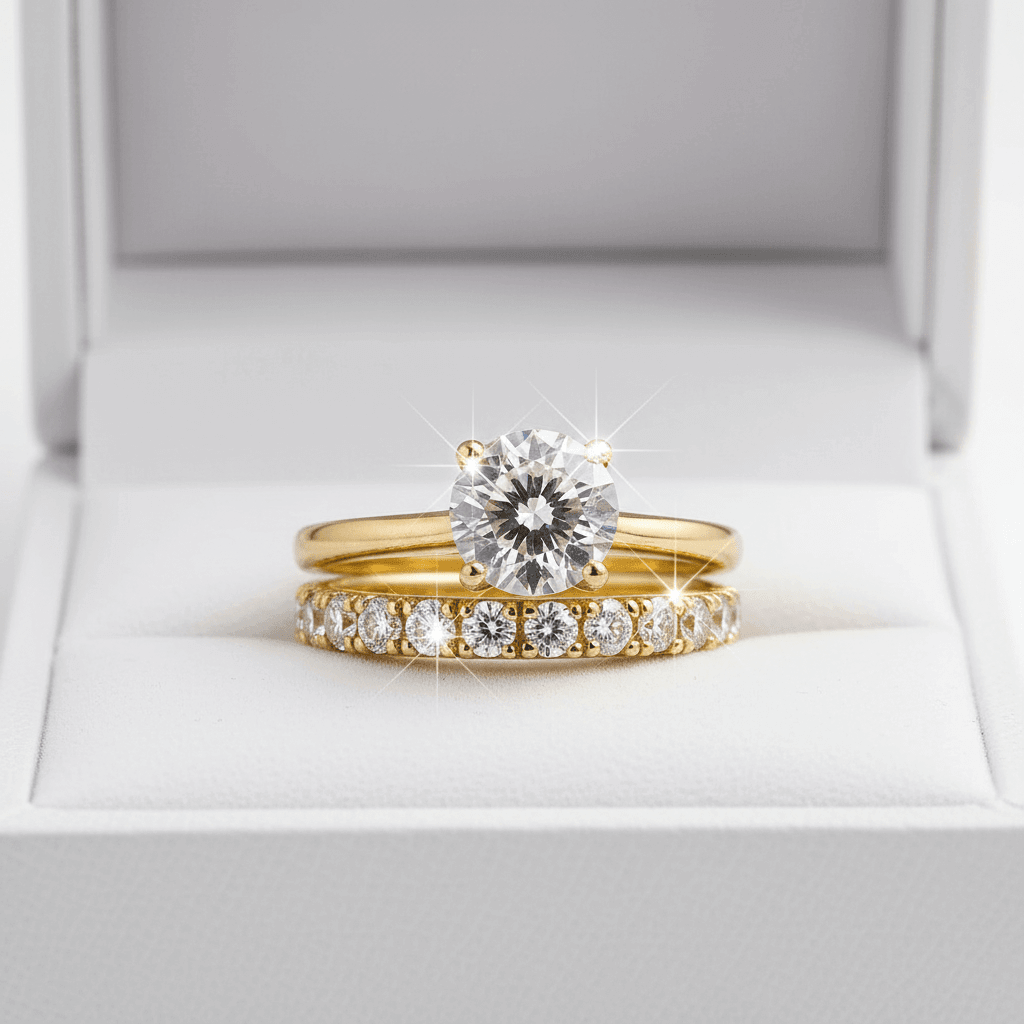 14ct Gold Titanium Steel 2ct Moissanite Diamond Ring Set - DP Online