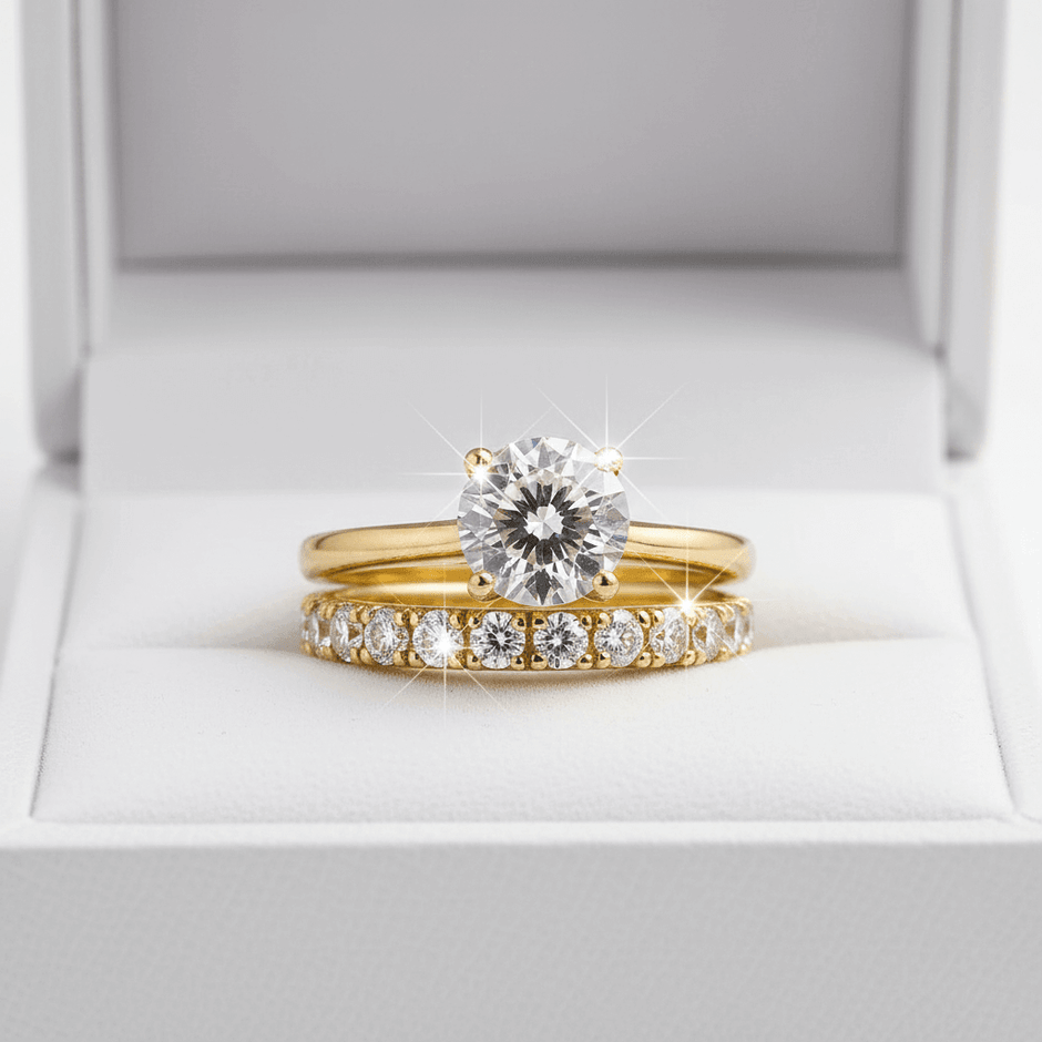 14ct Gold Titanium Steel 2ct Moissanite Diamond Ring Set - DP Online