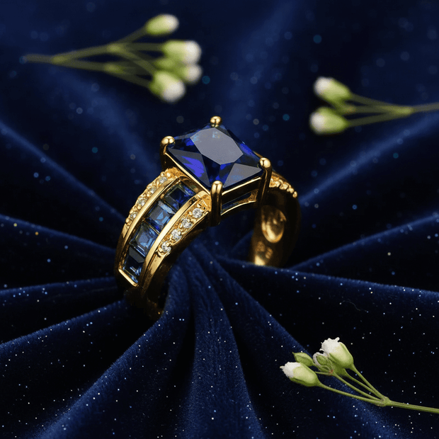 14ct Gold Titanium Steel Blue Sapphire Bluemont Ring - DP Online