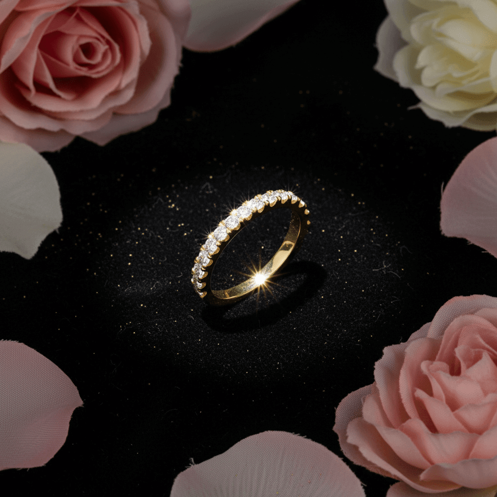 14ct Gold Titanium Steel Moissanite Diamond Wedding Band - DP Online