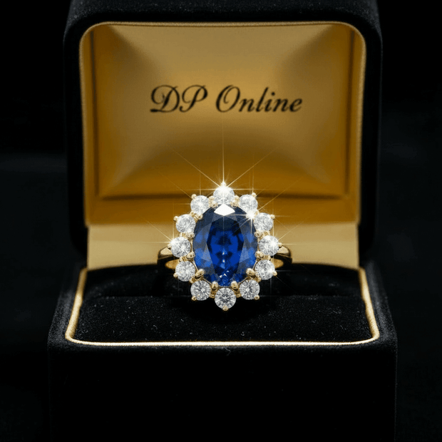 14ct Gold Titanium Steel Oval Lab-created Blue Sapphire and Cubic Zirconia Ring - DP Online