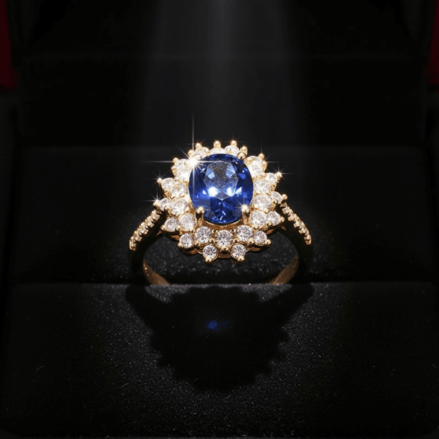 14ct Gold Titanium Steel Royal Blue Sapphire Vionne Cubic Zirconia Ring - DP Online