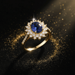 14ct Gold Titanium Steel Royal Blue Sapphire Vionne Cubic Zirconia Ring - DP Online
