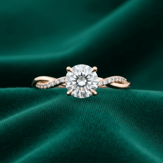 14ct Rose Gold Titanium Steel Twisted Vine Moissanite Engagement Ring - DP Online