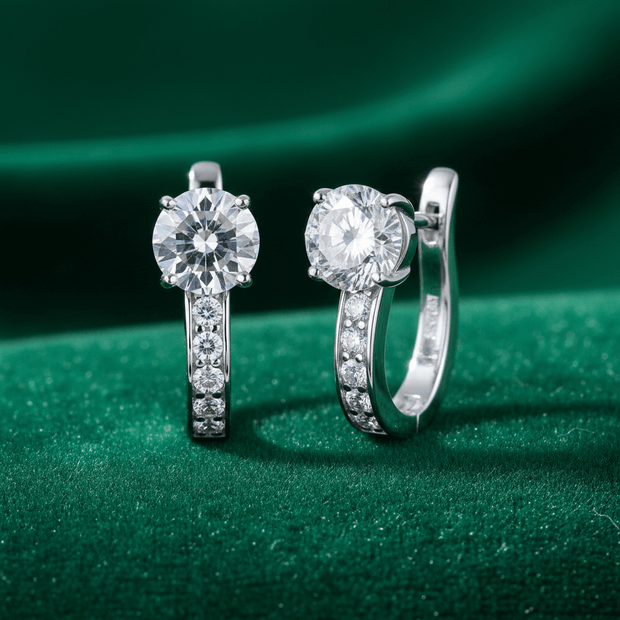 14ct White Gold Moissanite Huggie Hoop Earrings - DP Online