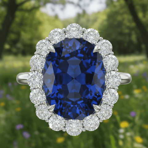 14ct White Gold Stamped 3.26ct Blue Sapphire "Princess Diana Engagement" Moissanite Diamond Ring - DP Online