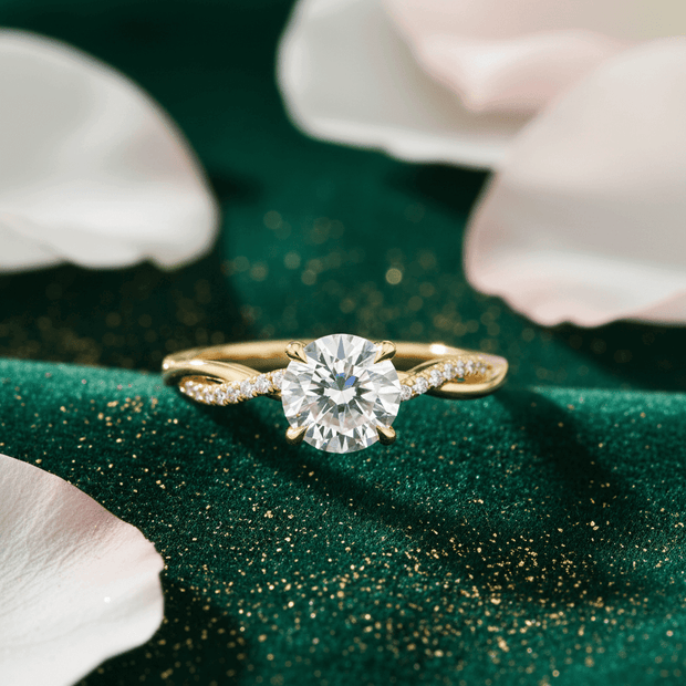 14ct Yellow Gold Titanium Steel Twisted Vine Moissanite Engagement Ring - DP Online