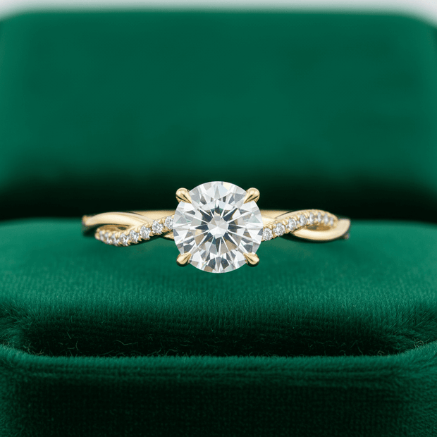 14ct Yellow Gold Titanium Steel Twisted Vine Moissanite Engagement Ring - DP Online