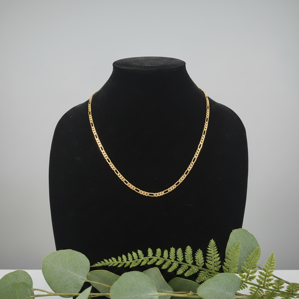 14kt Gold Figaro Link Chain - Bust with Greenery