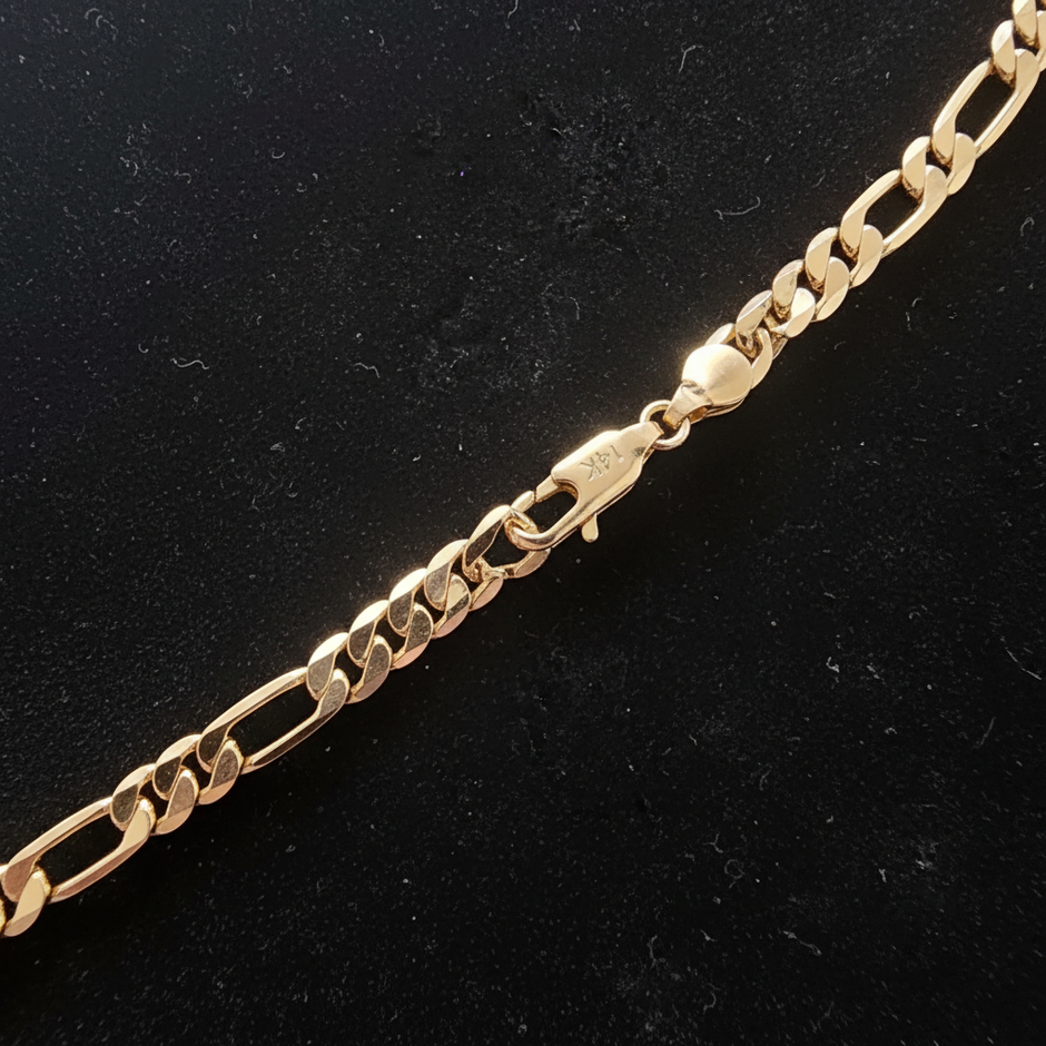 14kt Gold Figaro Link Chain - Flat Lay