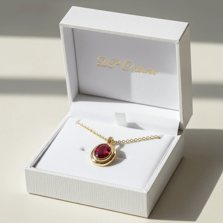 16-Inch 40cm 14ct Gold Red Cubic Zirconia Pendant Necklace