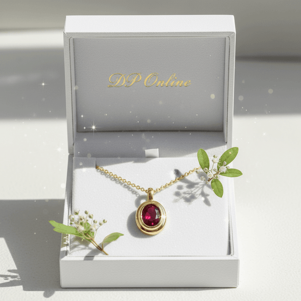 16-Inch 40cm 14ct Gold Red Cubic Zirconia Pendant Necklace