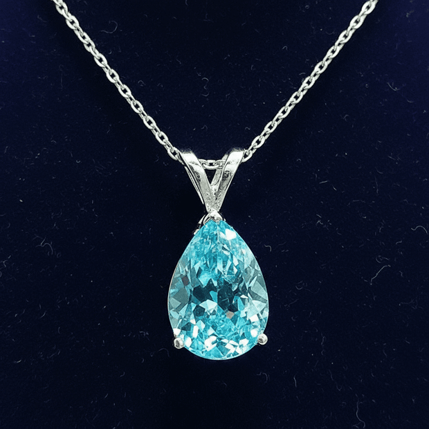 18" 45cm 14ct White Gold Blue Ocean Tear Topaz Pendant Necklace - DP Online