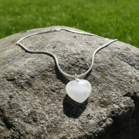 18" 45cm 925 Sterling Silver Smoky White Quartz Heart Pendant Snake Link Necklace - DP Online