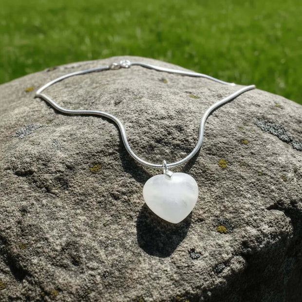 18" 45cm 925 Sterling Silver Smoky White Quartz Heart Pendant Snake Link Necklace - DP Online