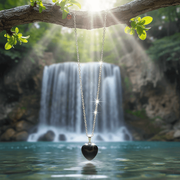 18" 45cm Black Obsidian Heart Stone Pendant Chain Necklace - DP Online