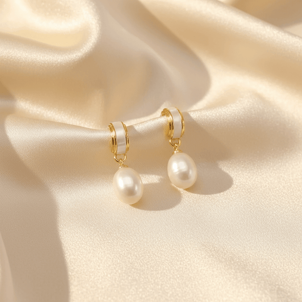 18ct Electrised Gold Natural Freshwater Pearl Drop Earrings - DP Online