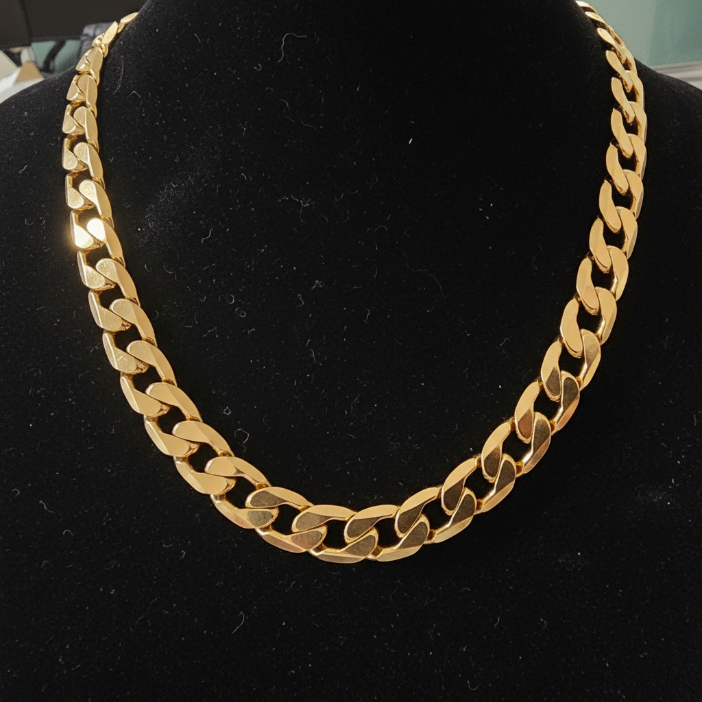 18ct Gold 12mm Link Chain - Flat lay