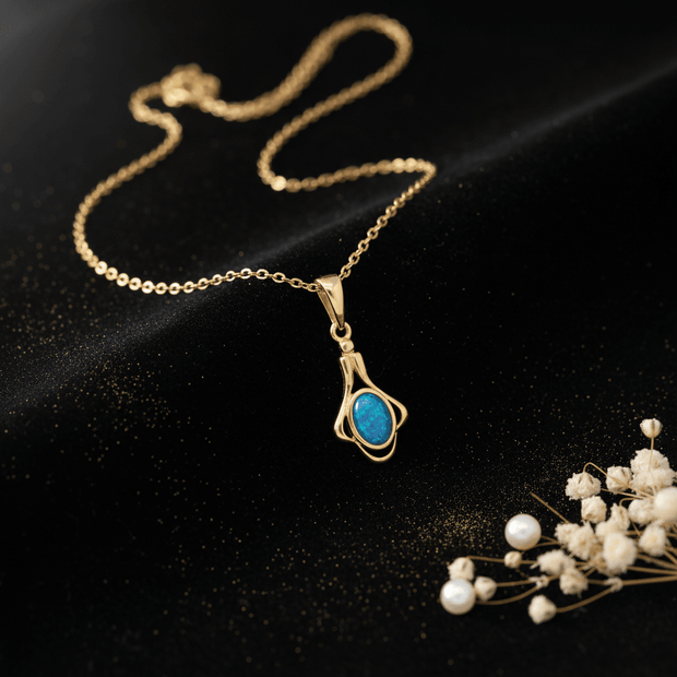 18ct Gold 925 Sterling Silver Bkore Australian Opal Pendant Necklace - DP Online
